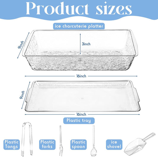 Baderke 16" x 9" Chilled Serving Tray for Parties with lids Compartments Ice Chilled Party Platter Charcuterie Serving Board Cold Dish Dip with Tongs for Fruit Seafood Vegetable (Dark Wood)