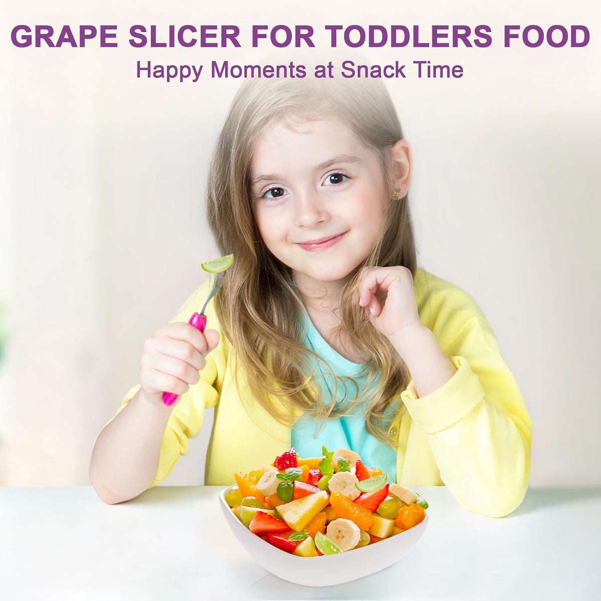 Luvan Grape Cutter for Toddlers, Grape Slicer Tool, Grape Tomato Cherry Strawberry Cutter Tools Into 4 Pieces for Vegetable Fruit Salad, Stainless Steel Quarter Grape Slicer Kitchen Gadget