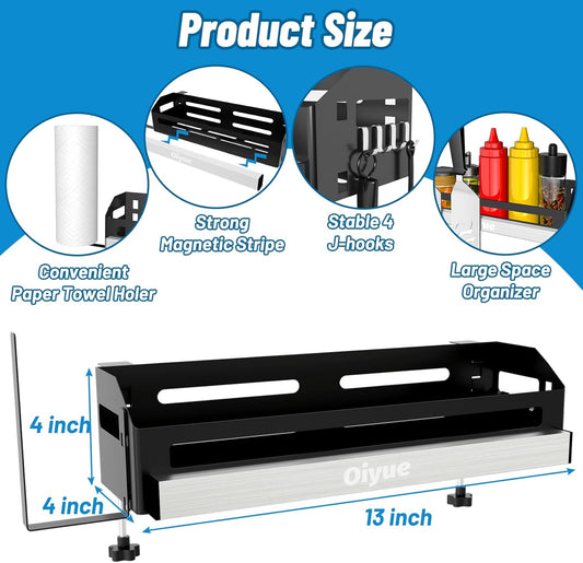 Griddle Caddy for Blackstone Griddles 17"/22"/28"/36"/Prep Cart, Space Saving Blackstone Griddle Accessories, BBQ Grill Storage Organizer with Magnetic Tool Holder & Paper Towel Holder & J-Hooks