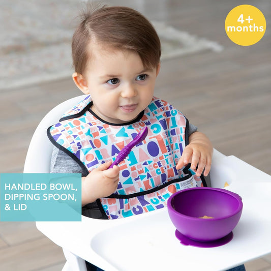 Bumkins Baby Bowl, Silicone Feeding Set with Suction for Baby and Toddler, Includes Spoon and Lid, First Feeding Set, Training Essentials for Baby Led Weaning for Babies 4 Months Up, Sage