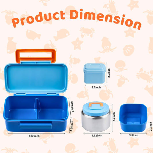 JXXM Bento Lunch Box for Kids With 8oz Thermo, Leakproof Bento Box with with 2 Compartments, Insulated Bottle, Lunch Bag, BPA Free Dishwasher Safe for School Girls Boys (Pink)
