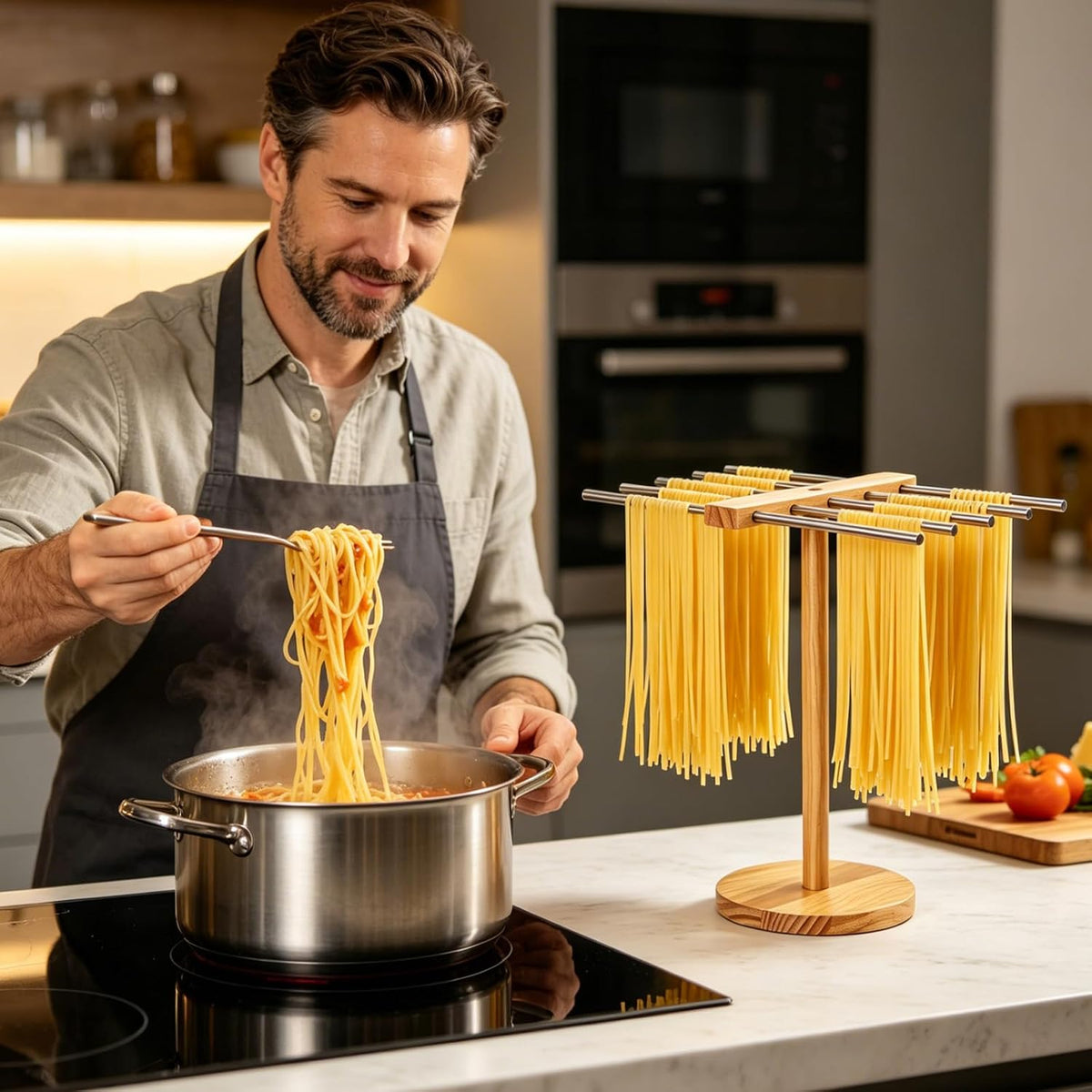 Stable Pasta Drying Rack, Noodle Drying Hanger with 10 Crossbars