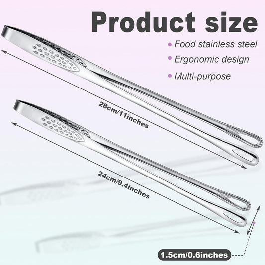 Geiserailie 3 Pcs 11 Inches Korean BBQ Tongs Stainless Steel Kitchen Tweezers Grill for Cooking Hot Pot Food Yakiniku Clamp Tool for Salad, Fish, Steak, Barbecue, Buffet, Meat