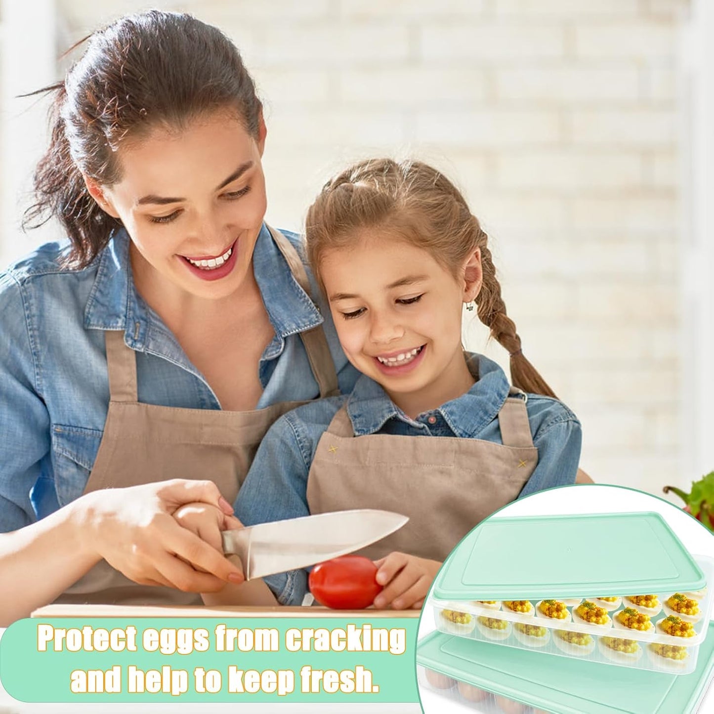 2PCS Deviled Egg Containers with Lid,Portable Storage Carrier Egg Holder,Stackable Plastic Egg Tray Carrier for Kitchen,Fridge,Keep Fresh,Easter(48 Eggs)