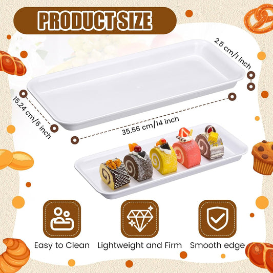 Ziliny 30 Pcs White Serving Platters 14 x 6 Inch Rectangle Serving Trays Reusable Food Tray Dishes Dessert Trays Plastic Plates for Wedding Home Table Thanksgiving Christmas Party