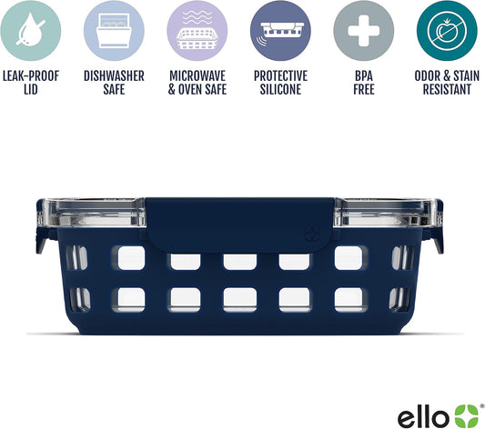 Ello Duraglass Mixed Meal Prep Sets Leak-Proof Glass Food Storage Containers with Silicone Sleeves and Airtight BPA-Free Lids, Dishwasher, Microwave, and Freezer Safe