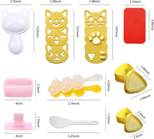 Cute Cat Rice Ball Molds 6 Sets Sushi Molds Bento Box Accessories Kits with 1PC Musubi Maker Press Mold, 2PCS Gimbap Molds Triangle and 1PC Rice Ball Mold Shaker for DIY Fun Lunch Box Picnic Tool