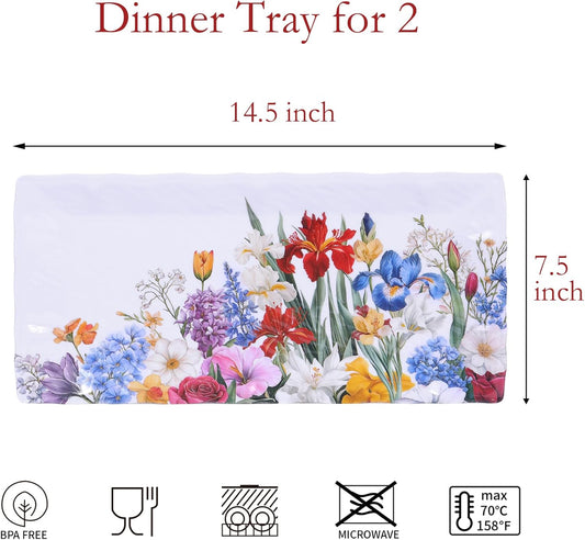 2 pcs Melamine Tray Set with Strawberry Design, 19 Inch and 14.5 Inch Large Serving Plates, Unbreakable Dinnerware for RV, Camping, Party, Easy Clean