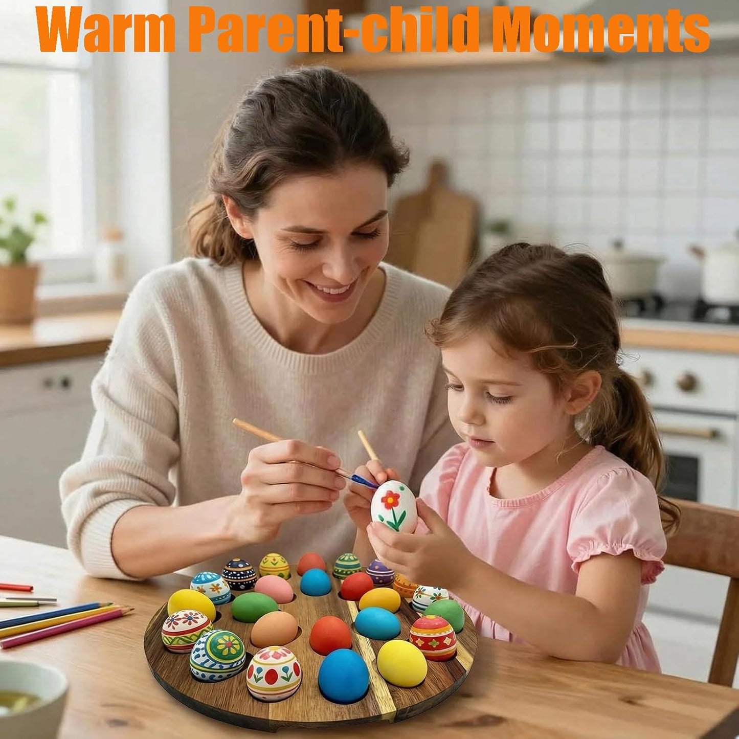 Deviled Egg Containers with Lid and Handle Portable Travel Acacia Wood Deviled Egg Platter 24 Holes Tray Holder Double-sided Use