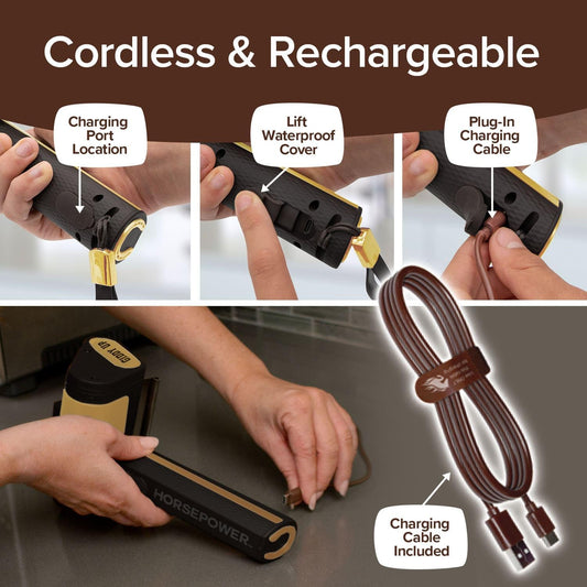 HorsePower Giddy Up Grill Cleaner AS SEEN ON TV! – Cordless, Rechargeable BBQ Tool with 350 RPM Stainless Roller, LED Light – Patents Pending – From BulbHead, a Family-Owned American Brand
