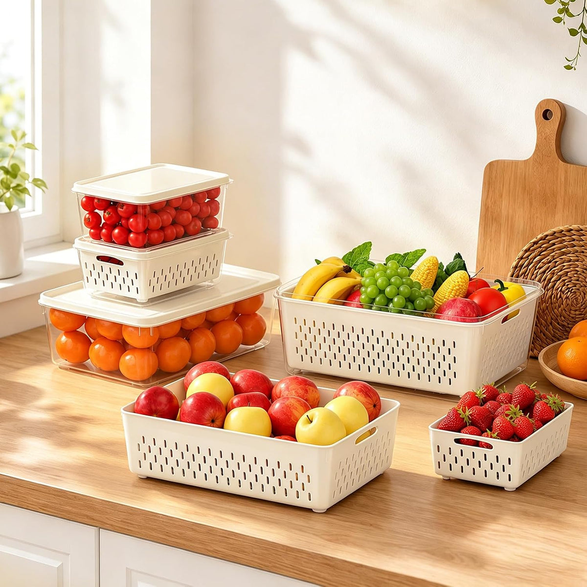 4 Pack Fruit Storage Containers for Fridge, Plastic Food Storage Container