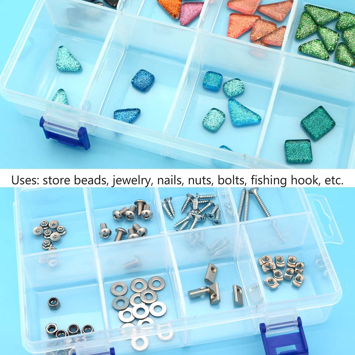 Plastic Compartment Storage Box With Adjustable Divider Removable Grid Compartment for Jewelry Small Accessories Hardware Fitting (8 Grids-Large x 1 Pack)