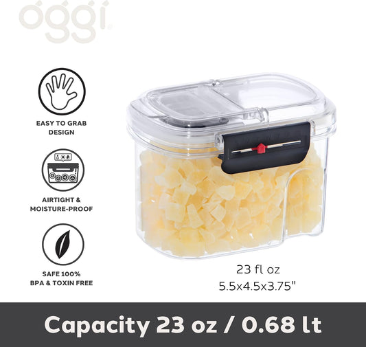 Oggi Easi Grip 23oz Moisture Proof Storage Container, Ultra Clear BPA-Free Sealable Canister, Flip Open Pouring Lid, Date Reminder Slider on Clip, Ideal Kitchen and Pantry Storage (23oz / 0.68lt)