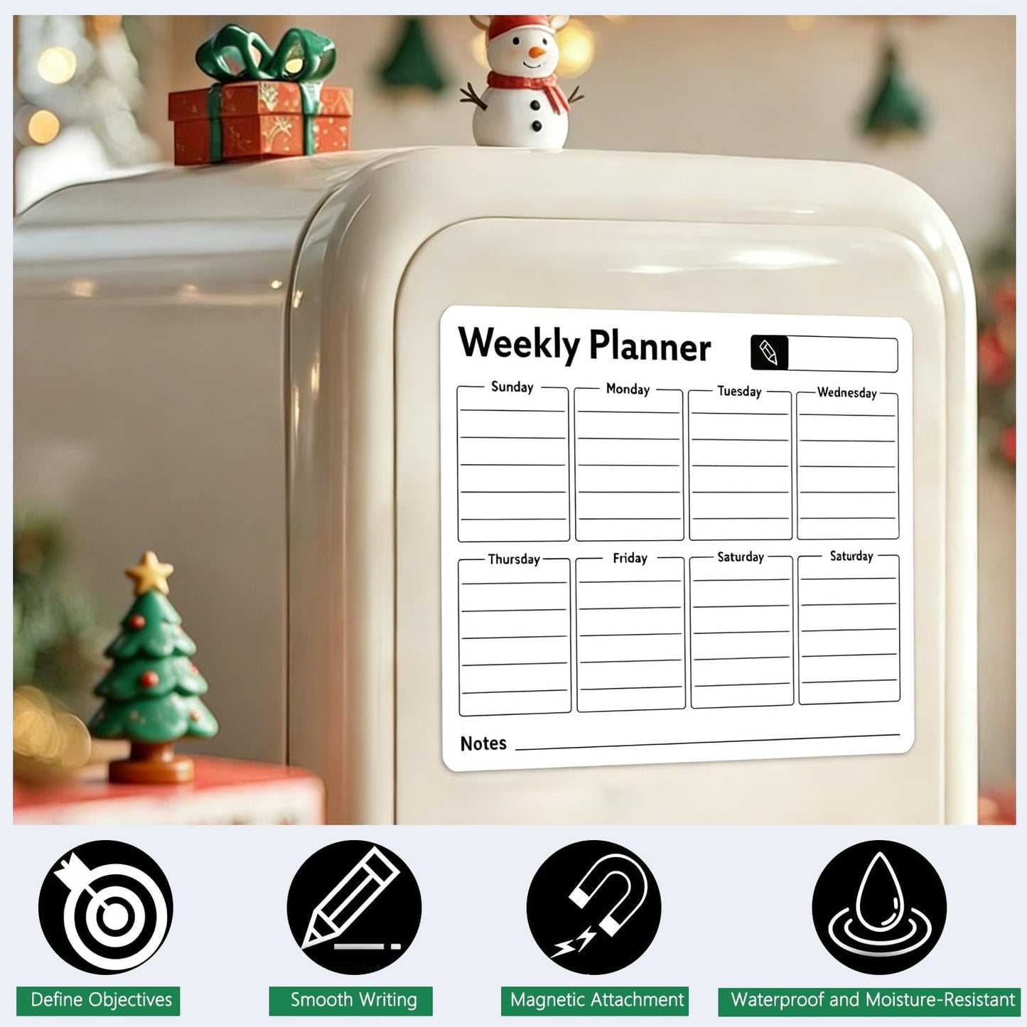 Magnetic Refrigerator Calendar Weekly & Monthly Planner, Erasable Whiteboard Sticker with Notes Section, Ideal for Organizing Meal Plans and Scheduling Tasks