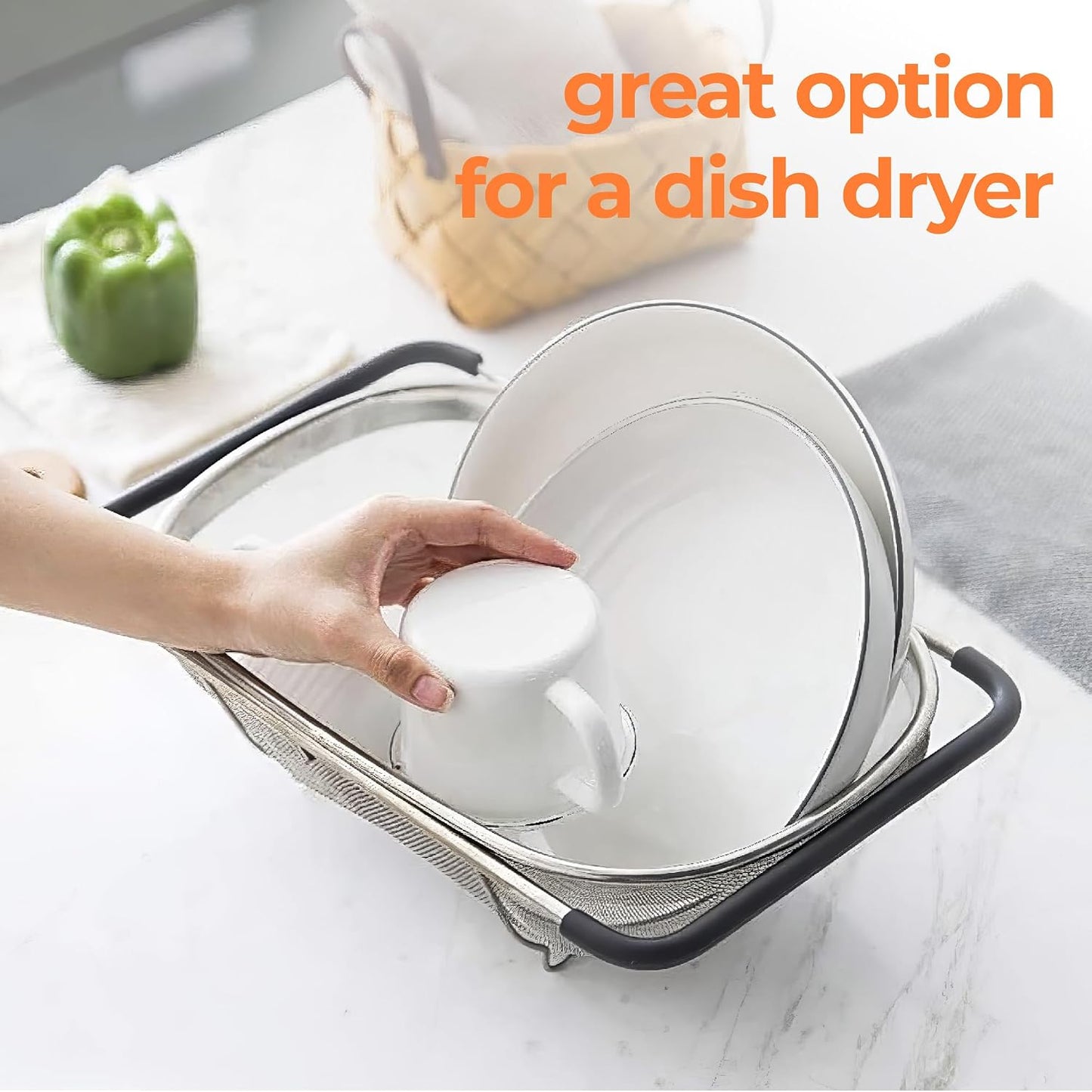 Expandable Strainer Over The Sink Colander - Premium 6 Quart Oval Fine Mesh Stainless Steel Colander Over the Sink with Rubber Grip Handles - Large Sink Strainer Basket for Kitchen Sink