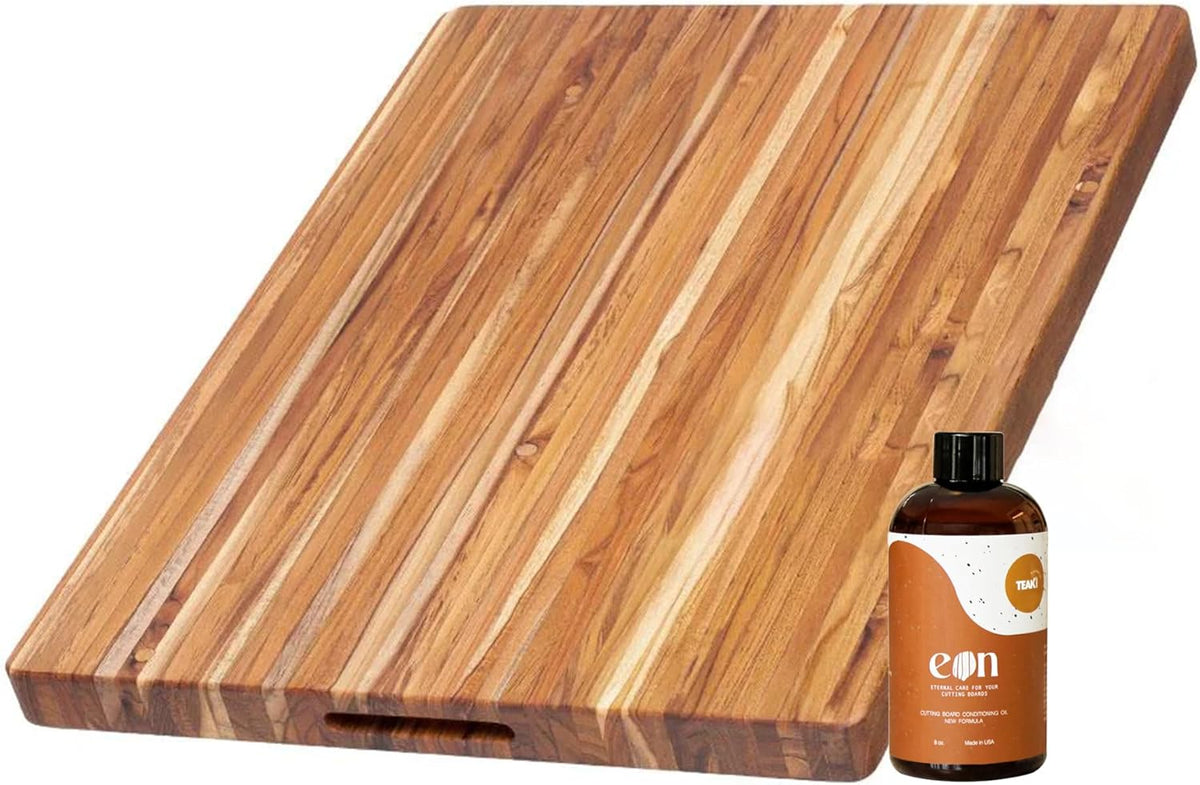 Teakhaus Edge-Grain Teak Wood Cutting Board with Grip Handles, Extra Large