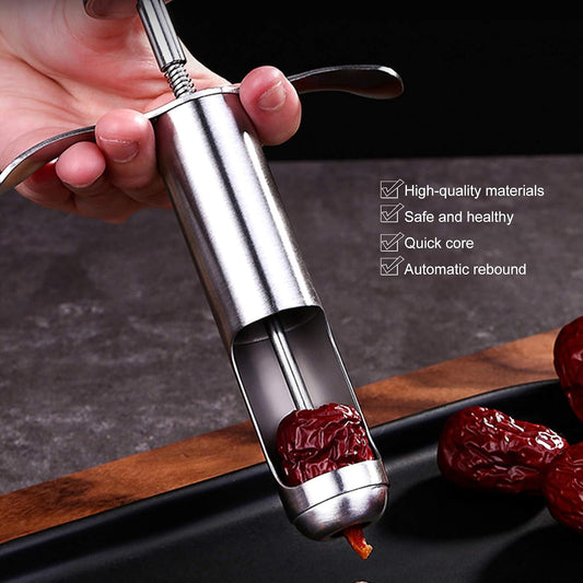 Corer and Pitter, Reusable Stainless Steel Tanghulu Pitter Fruit Grapes Seeds Push to Core Remover Deseeder Tool for Red Dates Hawthorn Grape Kitchen Gadgets