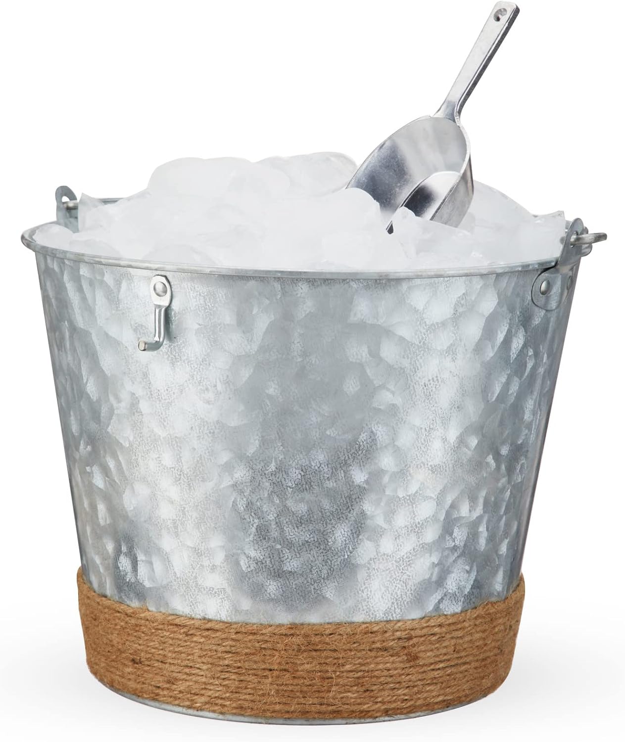 Twine Insulated Ice Bucket with Lid, Scoop & Handles for Beer, Wine, Champagne, Beverages, 1 Gal Galvanized Metal Bucket, Steel Ice Container for BBQs, Indoor & Outdoor Party Supplies, Bar Accessories