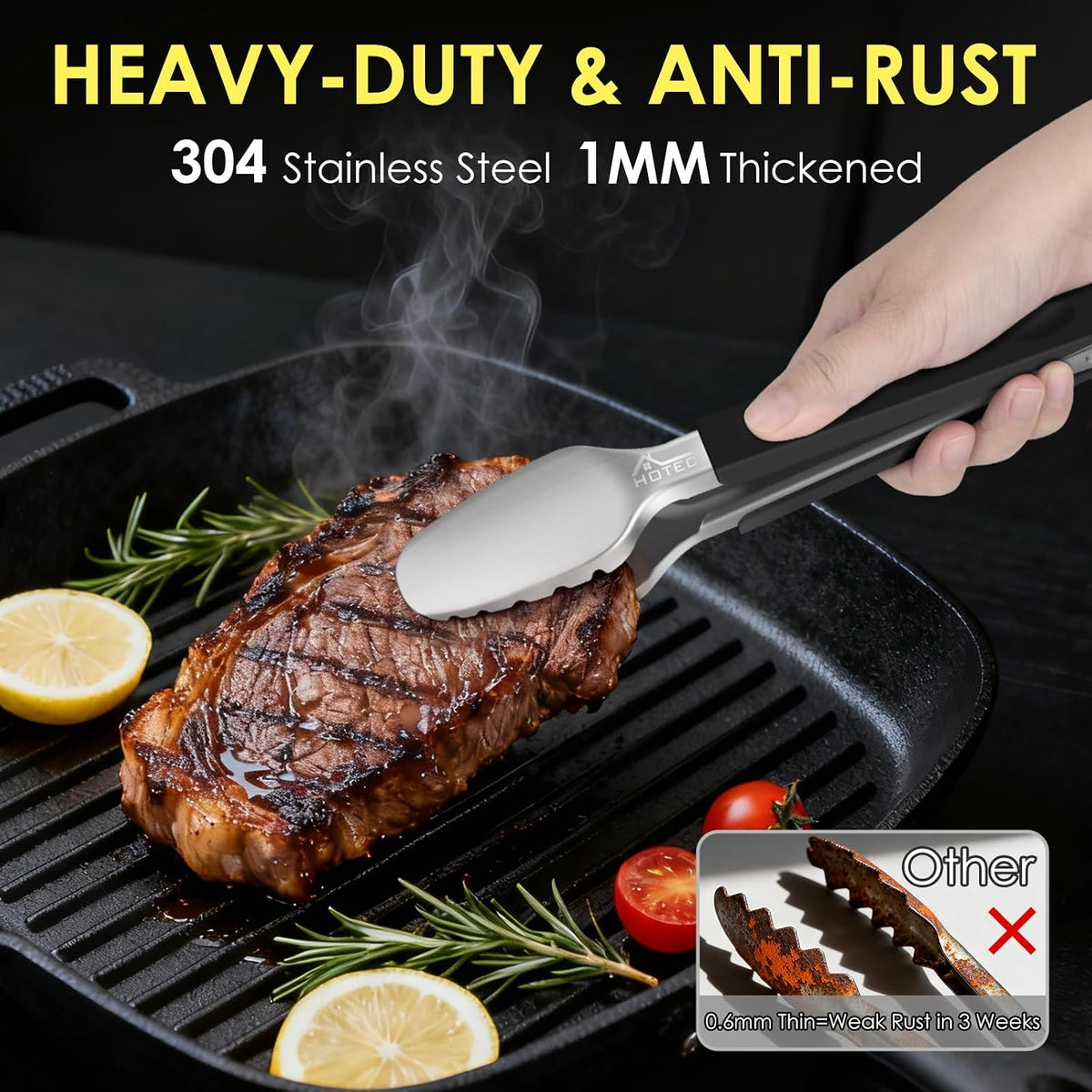 Hotec Tongs for Cooking Stainless Steel Kitchen Tongs Set of 2-9" and 12"