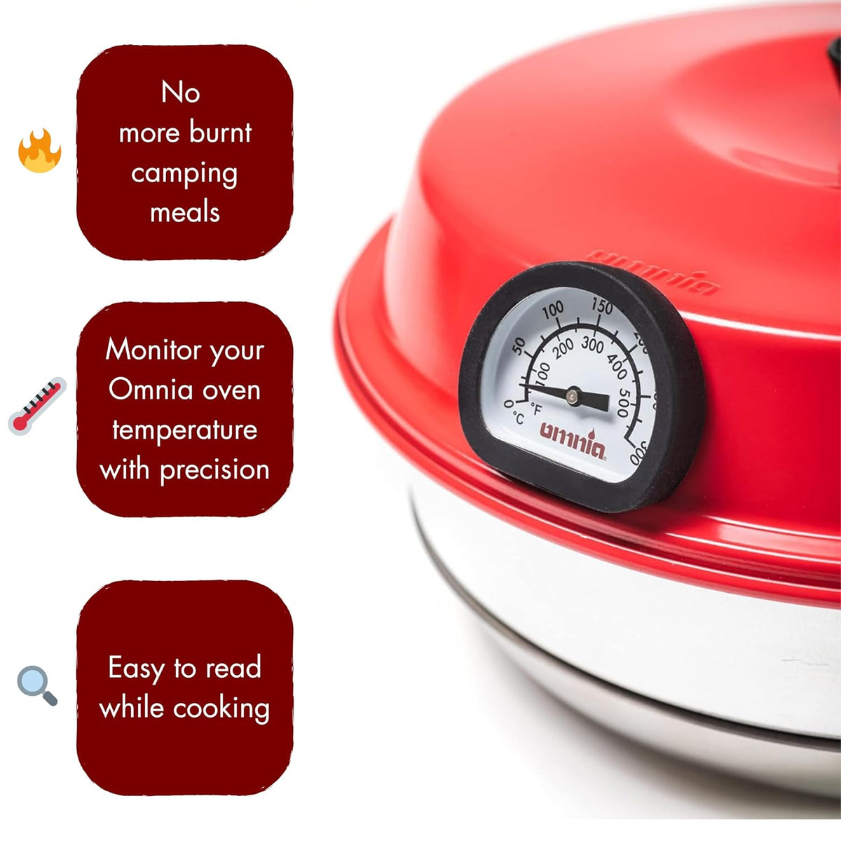 Omnia Thermometer – Analog Temperature Gauge – Easy Attach Probe for Core & Oven Temperature