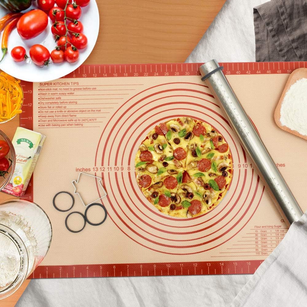 Nonstick Silicone Pastry Mat Extra Large with Measurements 28''By 20'' for Silicone Baking Mat, Counter, Dough Rolling,Fondant/Pie Crust By Folksy Super Kitchen (20×28, Blue)