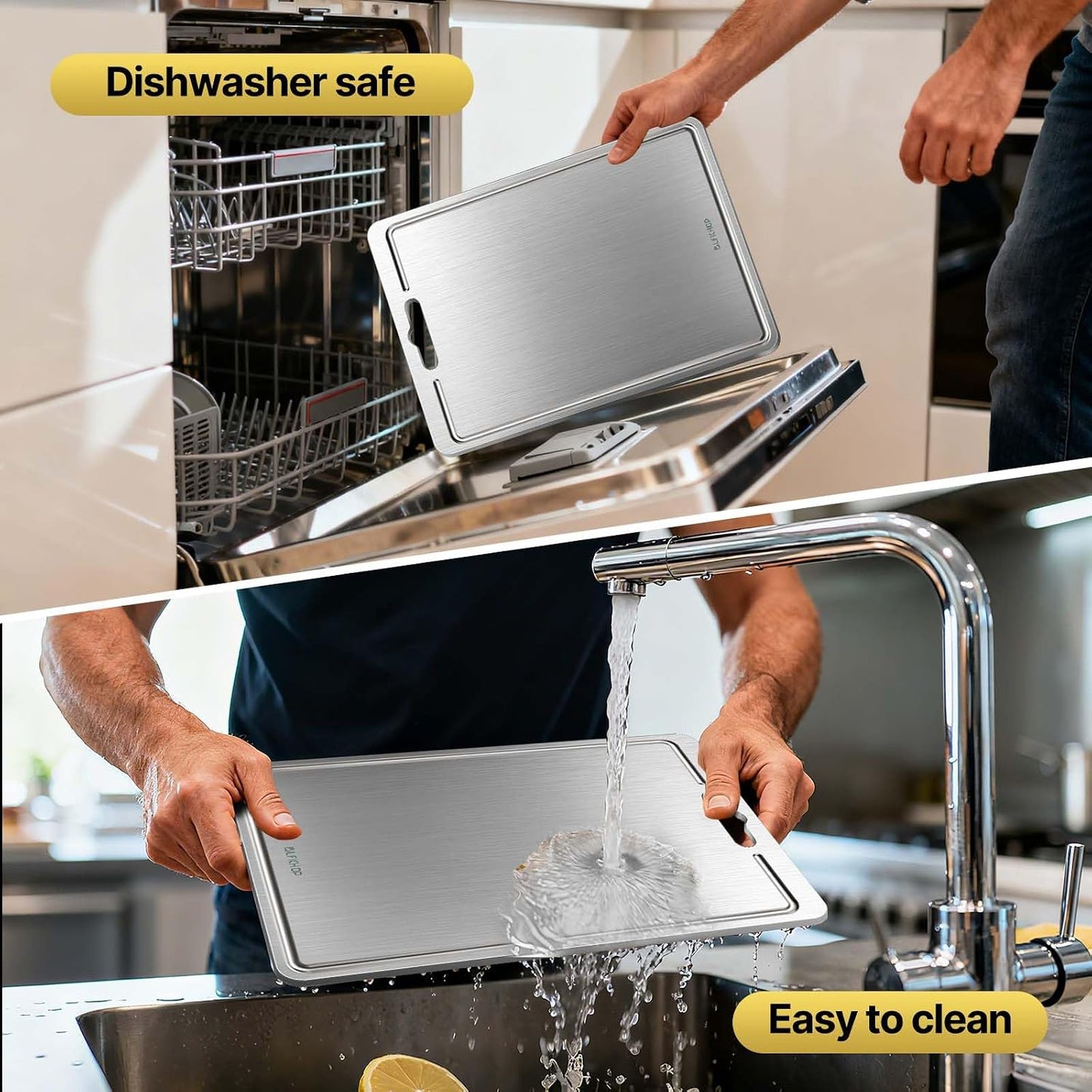 3pcs 100% Pure Titanium Cutting Boards with Juice Groove, Double-Sided Non-Toxic Chopping Boards for kitchen Meat, Vegetables and Fruits, Dishwasher Safe, Grey