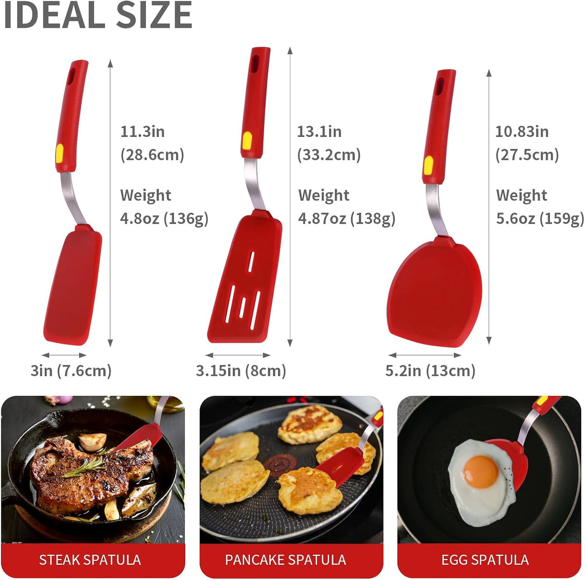 Silicone Spatula Turner Set Large And Thin Flipper Spatulas Heat Resistant 600 ° F Slotted Flexible Turner Cooking Utensils For Nonstick Cookware Egg,Pancake,Fish,Omelette,Hamburger (3 Pack)