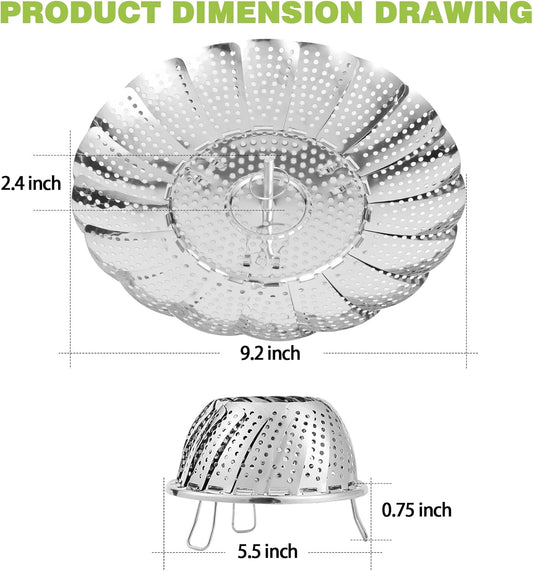 Vegetable Steamer Basket - Stainless Steel Folding Basket for Cooking, Vegetables, Fish, Pasta, Eggs, Fit Various Size Pot (5.5 inches to 9.2 inches)