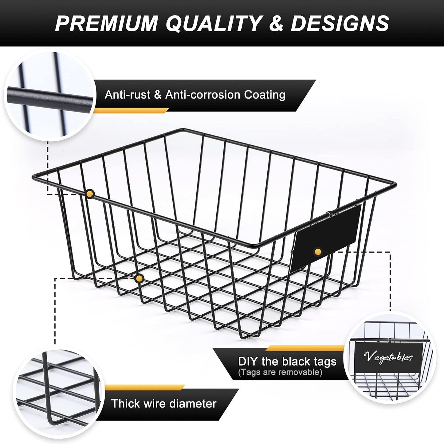 6 Pack Wire Baskets for Pantry Organization and Storage, Kitchen Organizer, 2 XXLarge & 2 XLarge & 2 Large