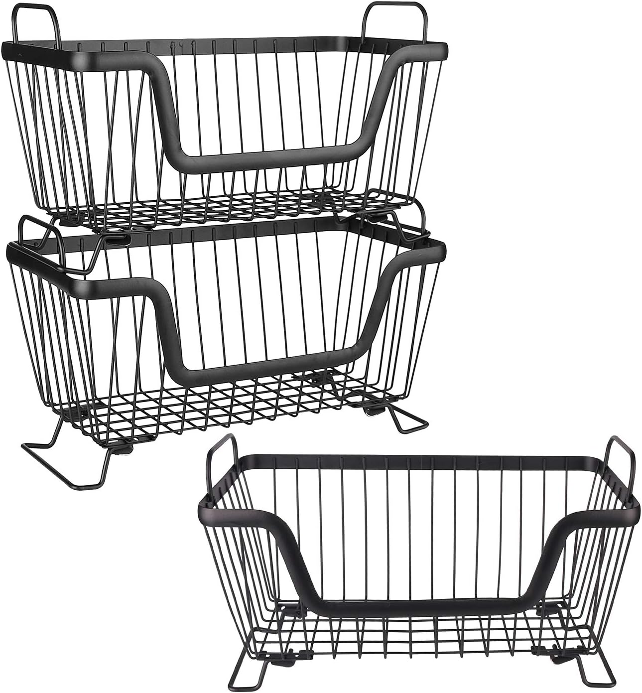 LOTTS Stackable wire basket for pantry, Metal Pantry basket, Storage Organizer Bin with Handles, Fruit basket for Kitchen Cabinets, Pantry, Closets, Bedrooms, Bathrooms (12.6×6.5×7.6")- 2 Pack