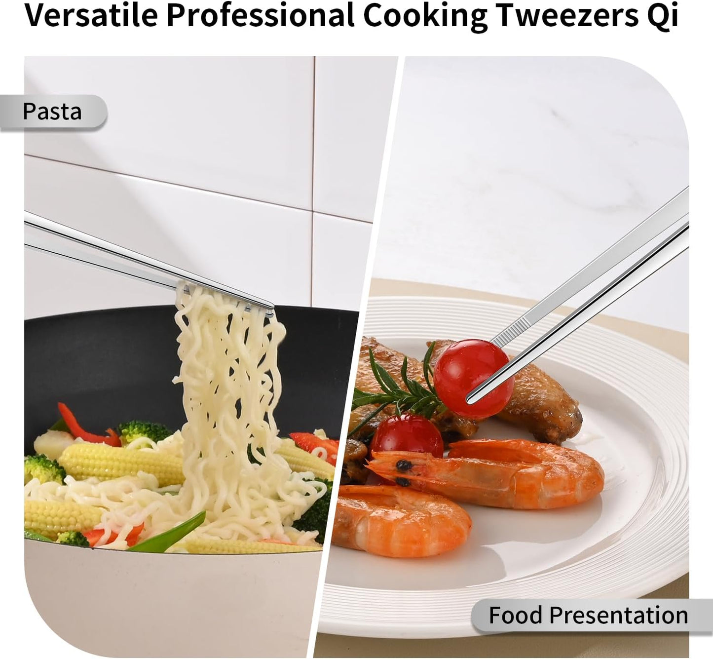 DEHOV 12 Inch Gold Stainless Steel Kitchen Tweezers For Cooking Tongs Set of 2, Metal Long Food Tweezers, BBQ Grill Tongs For Pasta
