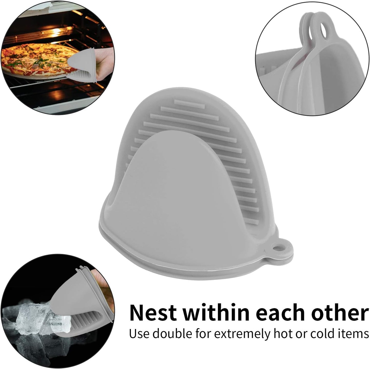 tifanso Silicone Oven Mitts Pot Holders Sets for Kitchen Heat Resistant Small Kitchen Mittens Rubber Air Fryer Mitts Mini Pot Pinch Grip for Cooking and Baking 1 Pair (Black)