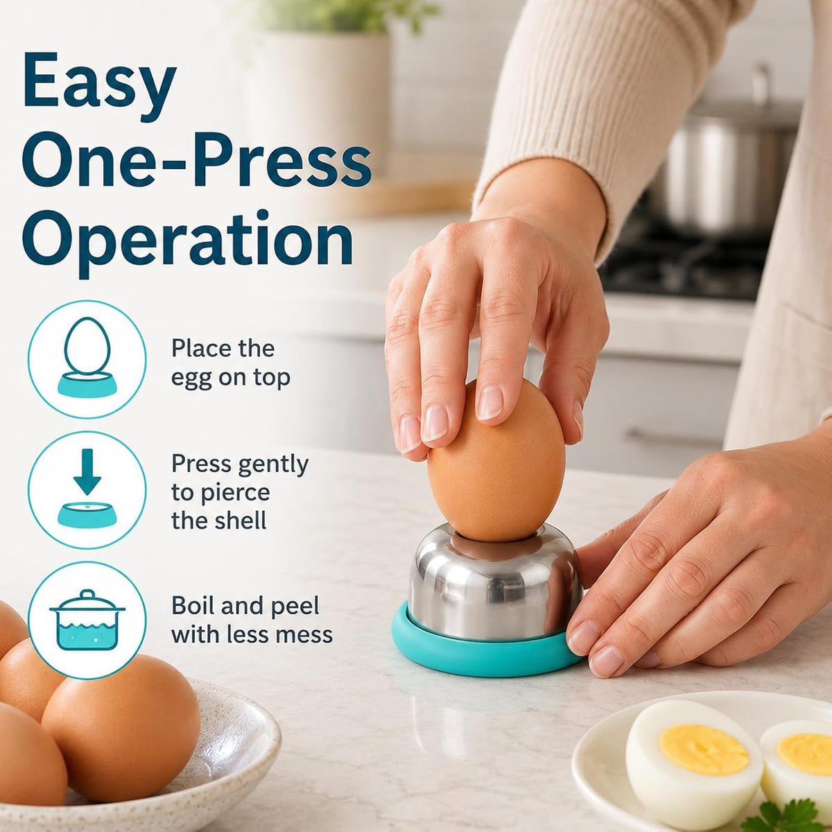 2Pcs Stainless Steel Egg Piercer To Get Good Hard Boiled Eggs(Black,Blue)