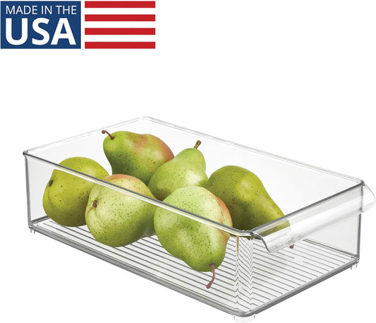 iDesign Large Stackable Fridge or Freezer Bin with Front Handle - Set of 6 - Clear - Made in USA