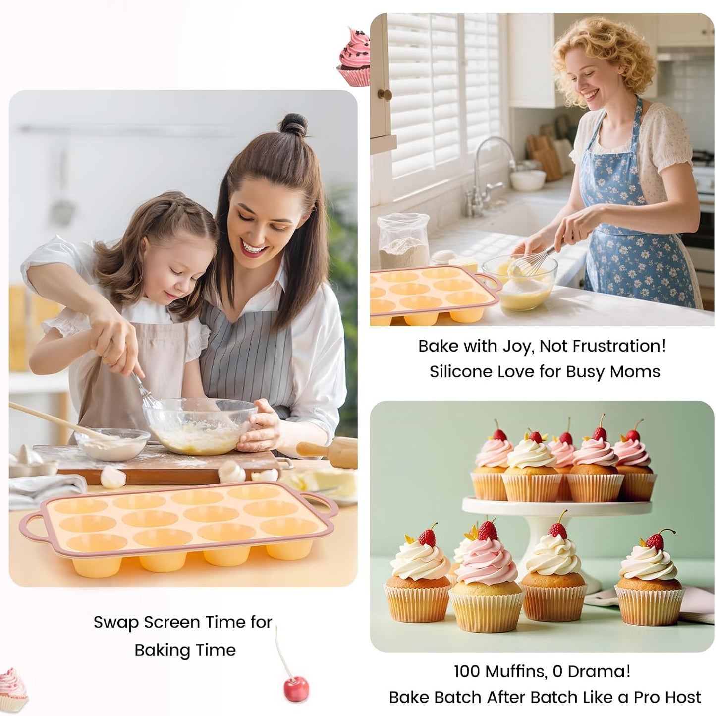 Silicone Muffin Pans for Baking 2 Pack, 2.6 Inch with Metal Reinforced Frame, Regular Size Nonstick Cupcake Pan 12 Cups for Baking Homemade Muffins, Dishwasher Safe BPA Free-Blue