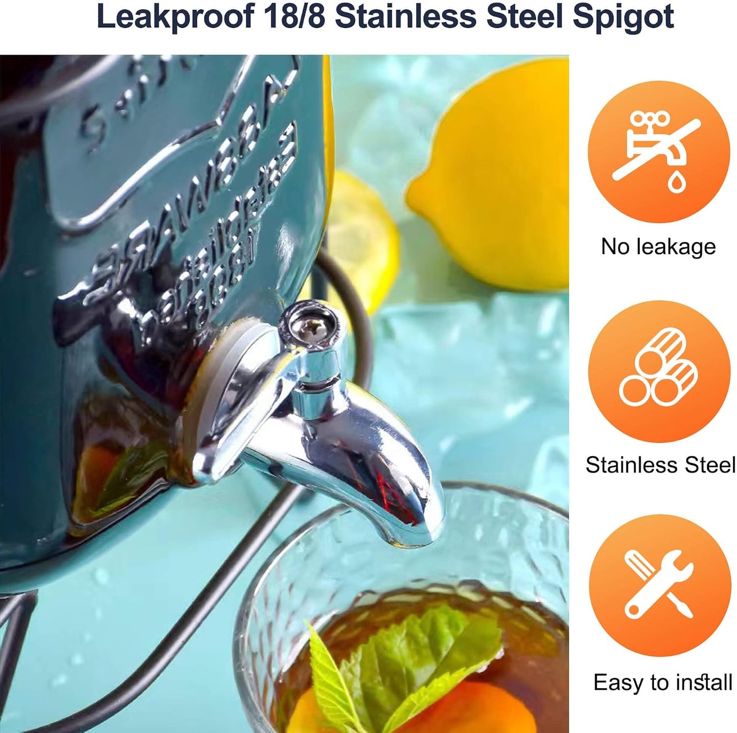 2 Gallon Drink Dispensers for Parties, 2 Pack Glass Beverage Dispenser with Stand & 18/8 Stainless Steel Spigot, Lemonade Jug for Wedding, Picnic, BBQ