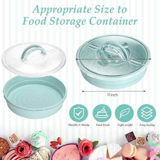2 Pcs 12'' Pie Containers with Lids and Handle, Plastic Pizza Carrier with Cover Airtight Food Storage Reusable Cake Keeper Holder for Cheesecake Cookie Desert Tortilla Pastry(Green)