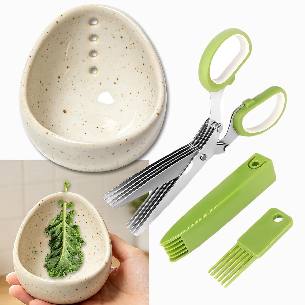 2026 Latest Herb Stripper Pottery Bowl Cutter Tool: Stripping Ceramic Fresh Herbs Kale Striper Cilantro Cutting Razor Gifts Herbalists Peeler Shredder Chopper Clay Copper Small Cup Grater (Green B)
