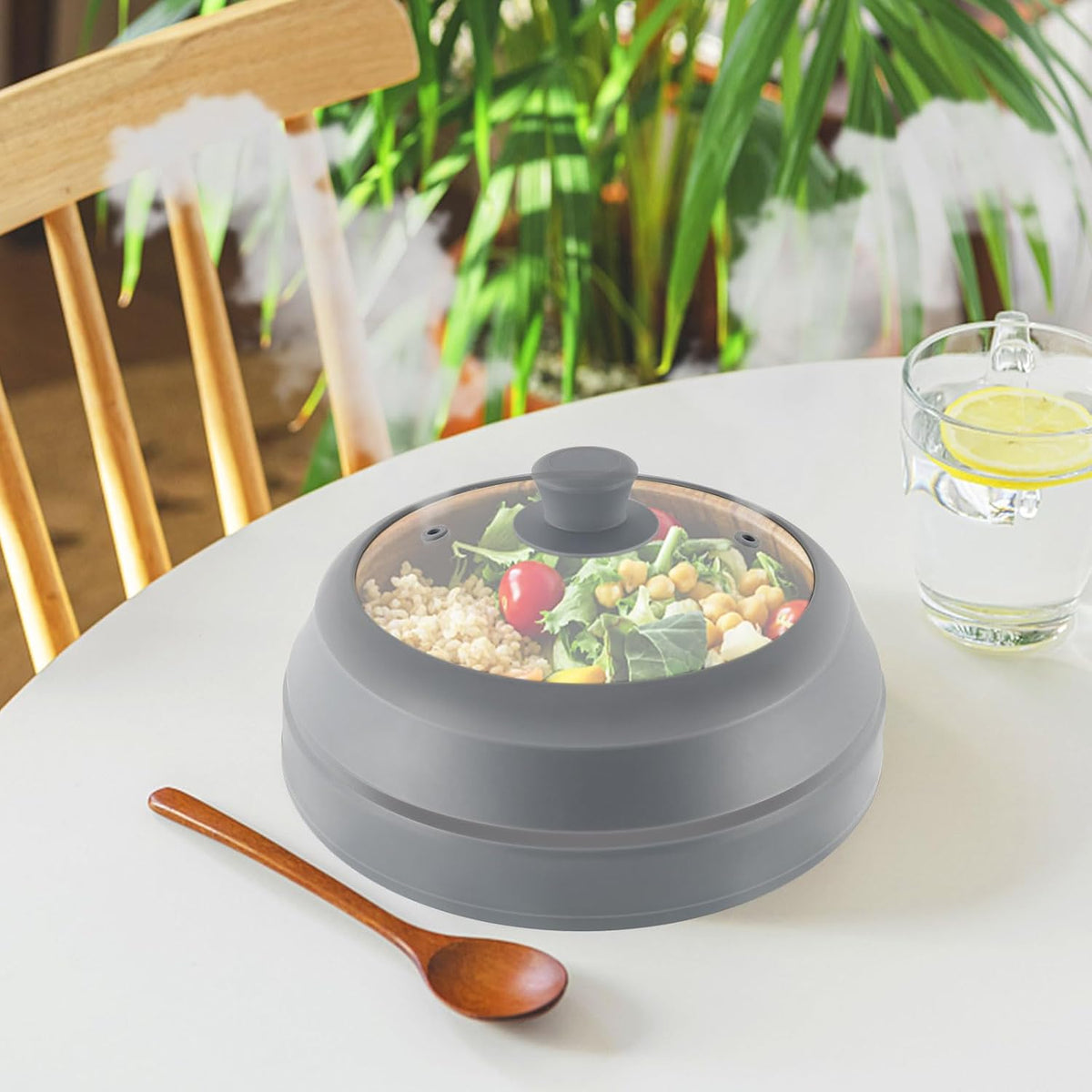 Microwave Splatter Cover for Food, 10.5" Glass Microwave Cover with Collapsible Silicone Rim, Food Grade Microwave Plate Cover, Splash Guard with Cool-Touch Handle, Dishwasher Safe