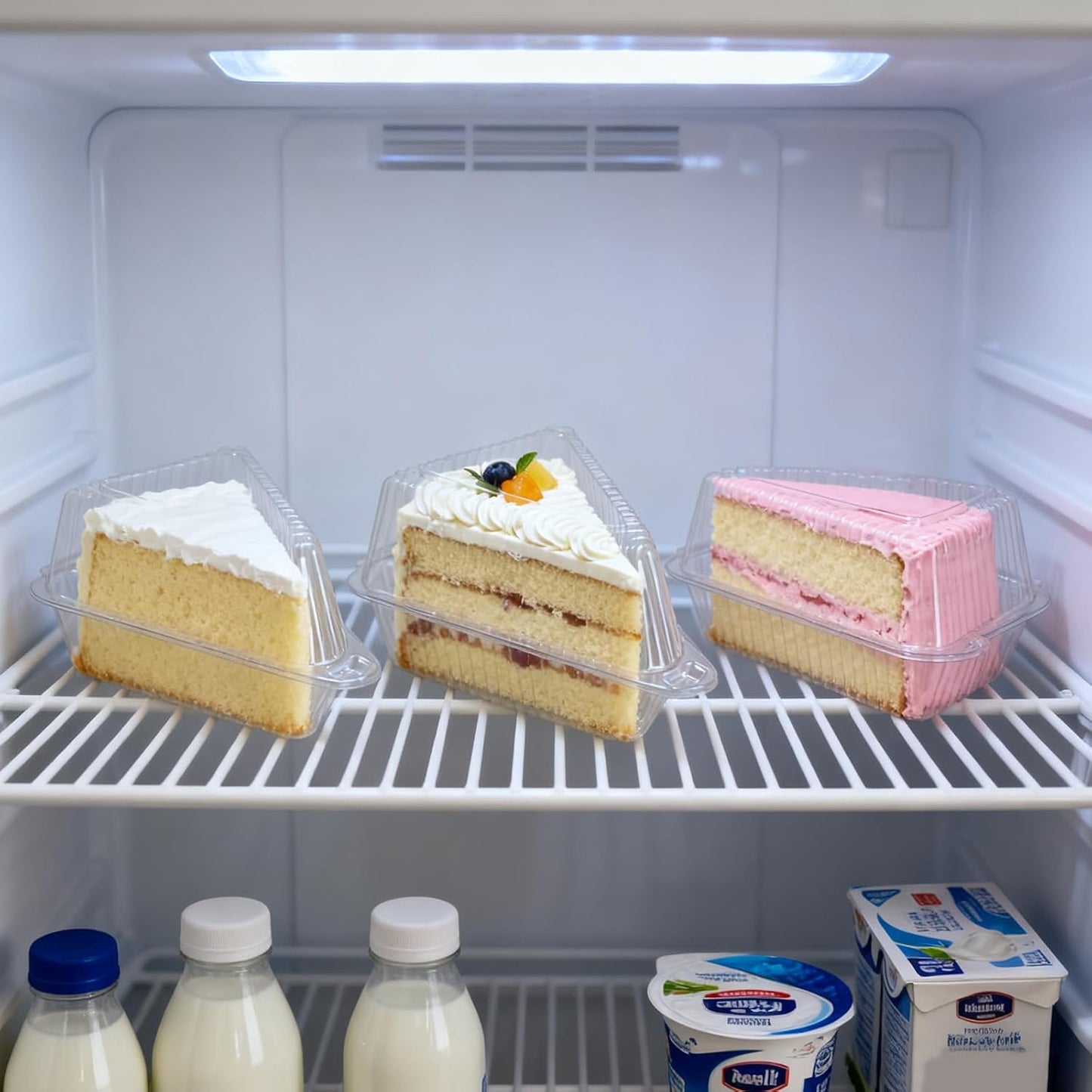 YOIYINI 100Pcs Cake Slice Containers,Pie Slice Containers for 6”-8” Diameter Cake or Pie Slices,Individual Cheesecake Containers,Plastic Boxes for Take Out Packaging, Bakery and Cafe Cake Carriers