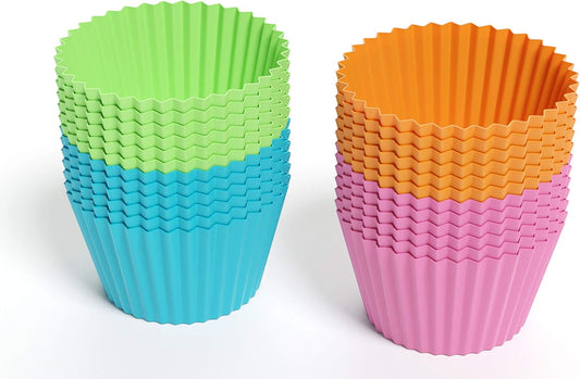 Bakerpan Silicone Mini Cupcake Liners 24 Pack - Reusable Non-Stick Muffin Cups - BPA-Free Baking Cups for Mini Muffin Pan, Candy & Chocolate Molds, 4 Vibrant Colors