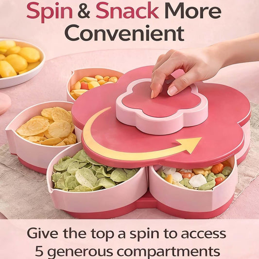 Divided Spin and Snack Tray, Rotating Serving Tray with Lid - Spinning Divided Tray for Snacks, Dips, Veggies, Fruit, Lazy Susan Organizer for Kitchen Party Picnic Travel (2, Blue)