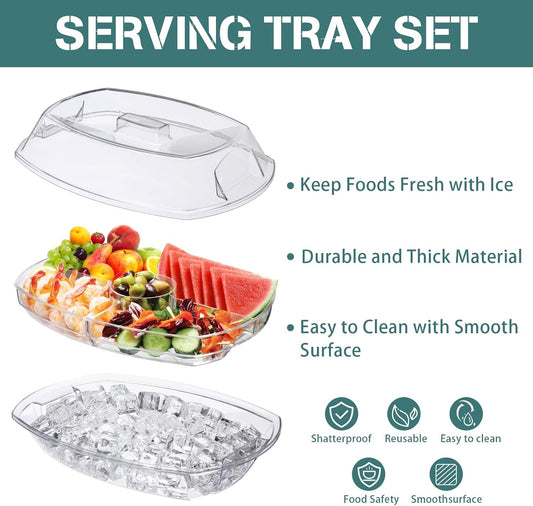 Chilled Serving Platters,Chilled Veggie Tray with Lid,Ice Serving Platters and Trays Cold Travel,Fruit Ice Serving Tray,Appetizer Fruit Snack Tray Keeps Food Cool