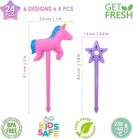 GET FRESH Unicorn Bento Food Picks for Kids 24 pc Set Cute Decorative Plastic Animal Toothpicks for Toddlers Lunch Decoration Reusable Bento Box Set