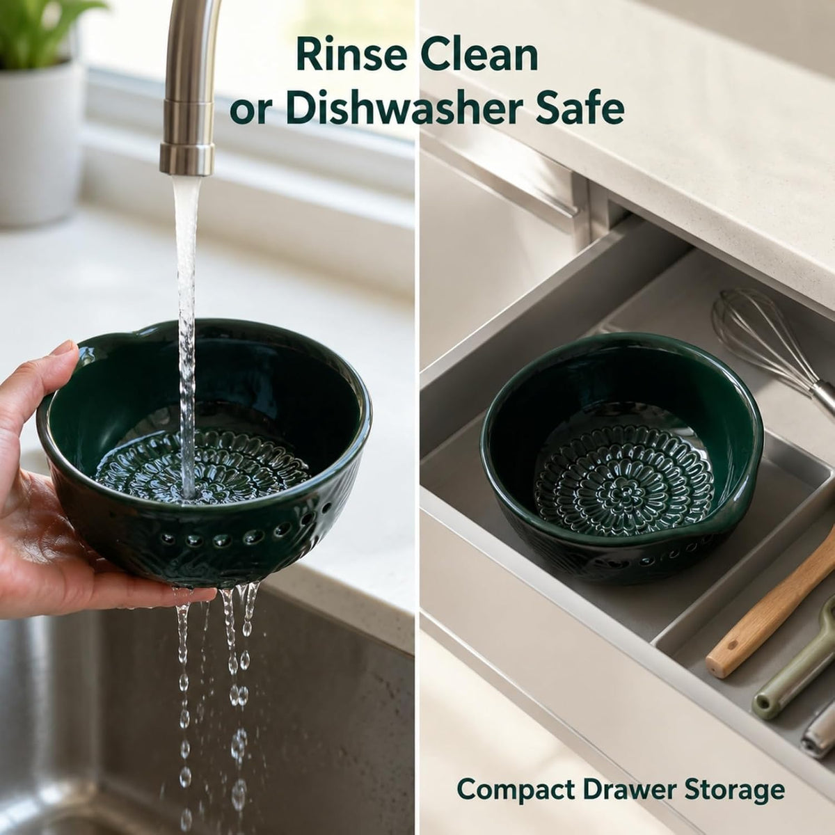 Ceramic Ginger Grater Bowl with Herb Stripper- Efficient Kitchen Tool