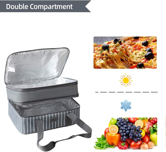 FE FUN ELEMENTS Casserole Carrier, Expandable Insulated Casserole Carriers for Hot or Cold Food, Lasagna Lugger for Parties, Fits 9" x 13" Baking Dish, Grey