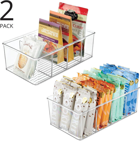 mDesign Plastic Divided Bin Storage Containers - Perfect for Fridge, Cabinet, Pantry, and Home Organization - Clear - Refrigerator Organizers - Ligne Collection - 2 Pack, Clear