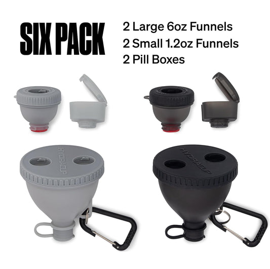 Hydra Cup Protein Funnel Set, 6 Piece Scoop Funnels and Pill Cases to Go