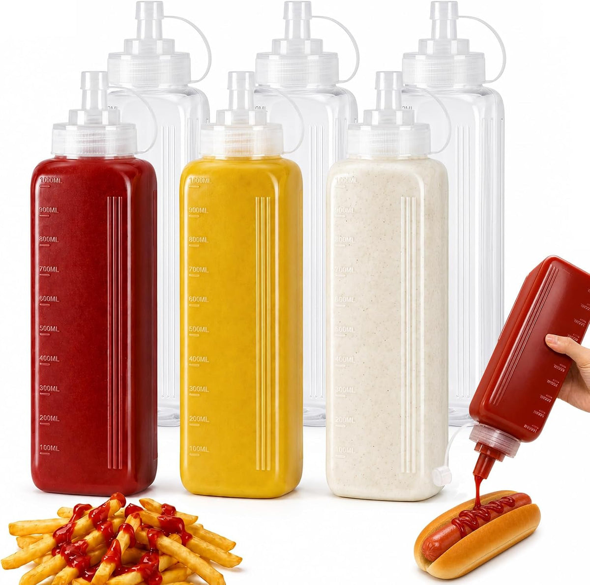 OAMCEG 20oz Condiment Squeeze Bottles, Plastic Sauce Bottles(0.6L)