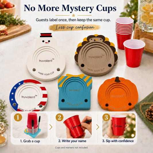 Party Cup Holder for 3-4" Cups - Hosting Essential to Prevent Mix-Ups & Reduce Waste - Sturdy Drink Organizer with Rubber Feet for Birthdays, BBQs, & Holiday Gatherings (Cups & Markers Not Included)